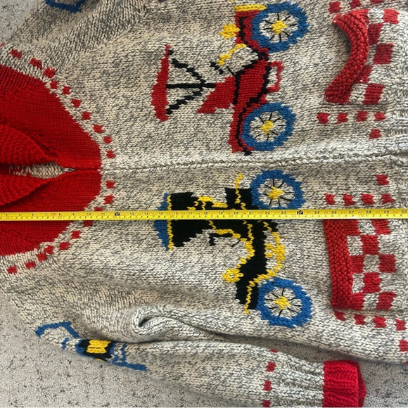 XXL cowichan handcrafted wool sweater with a “transportation” theme- incredible - Picture 12 of 15